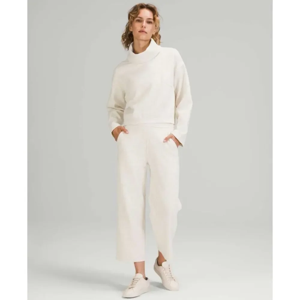 Lululemon Ribbed Funnel Neck Pullover Heathered White Opal Cropped